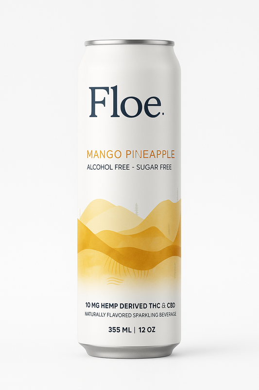 Floe THC CBD Seltzer - 10mg - Pineapple Mango - 4 Pack of 12oz cans