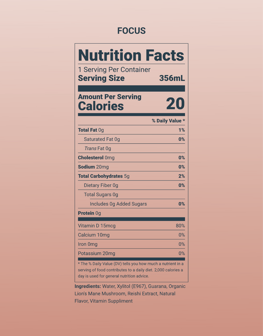 Focus - Functional Mushroom Beverage - 4 pack of 12oz cans