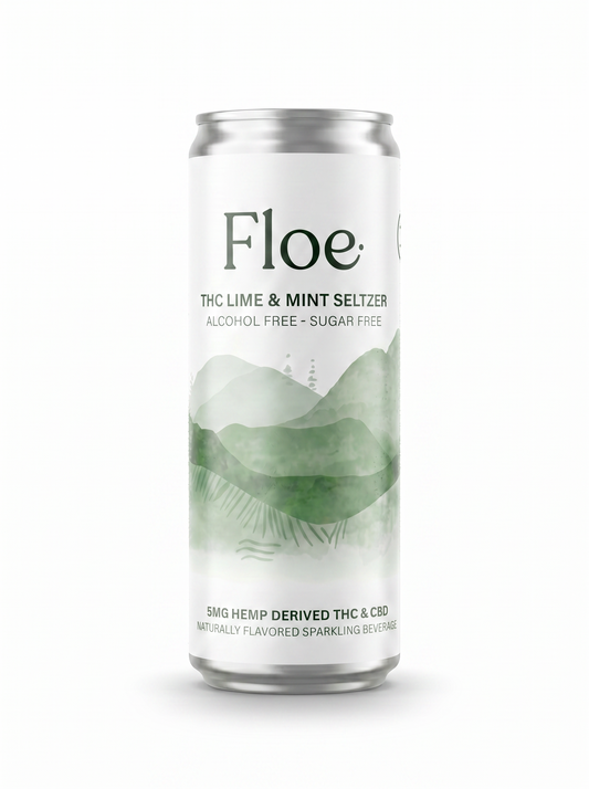 Floe THC CBD Seltzer - Lime & Mint Flavor - 4 pack of 12oz cans.